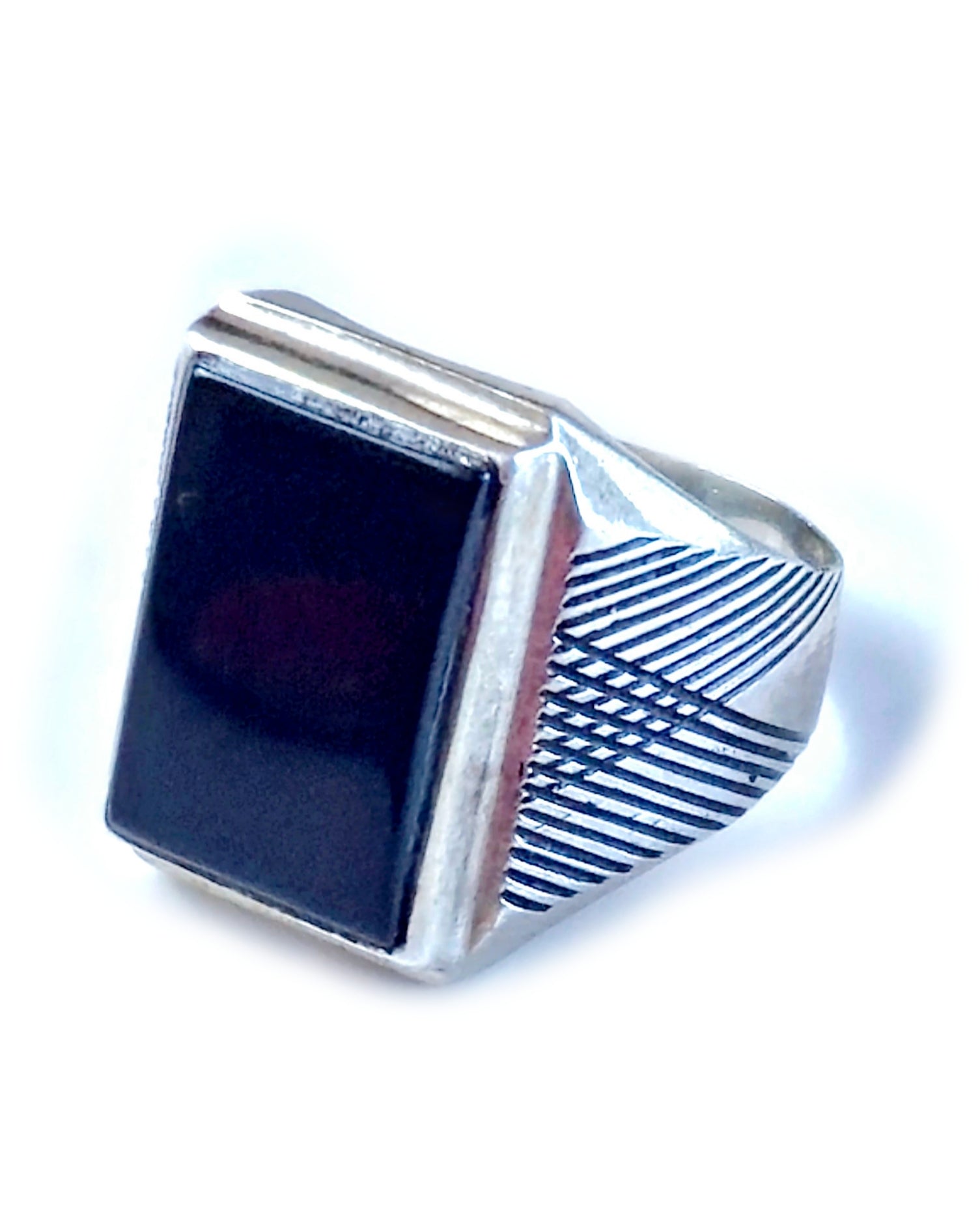 silver onyx stone ring