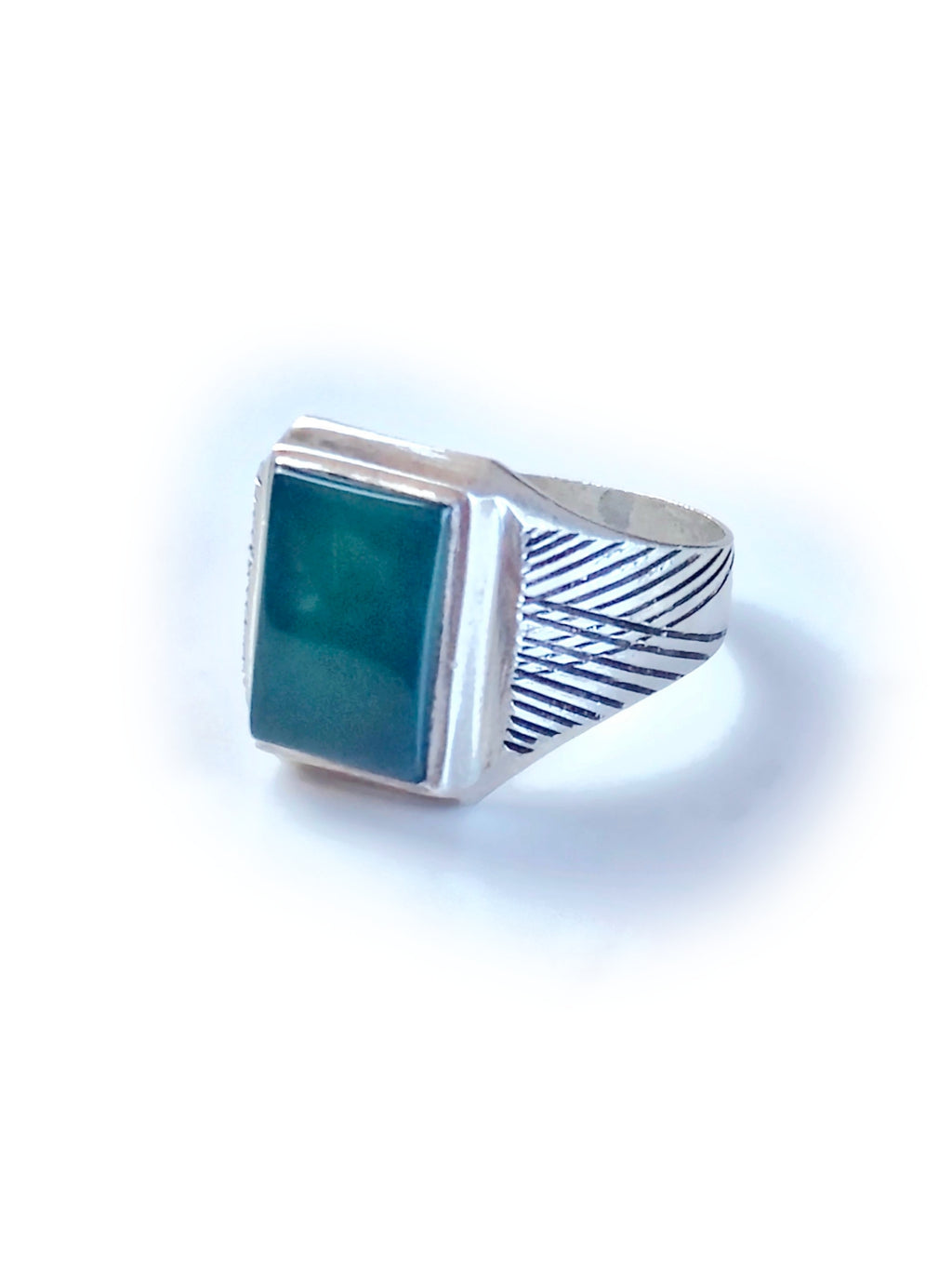 Green Agate Stone Silver Ring