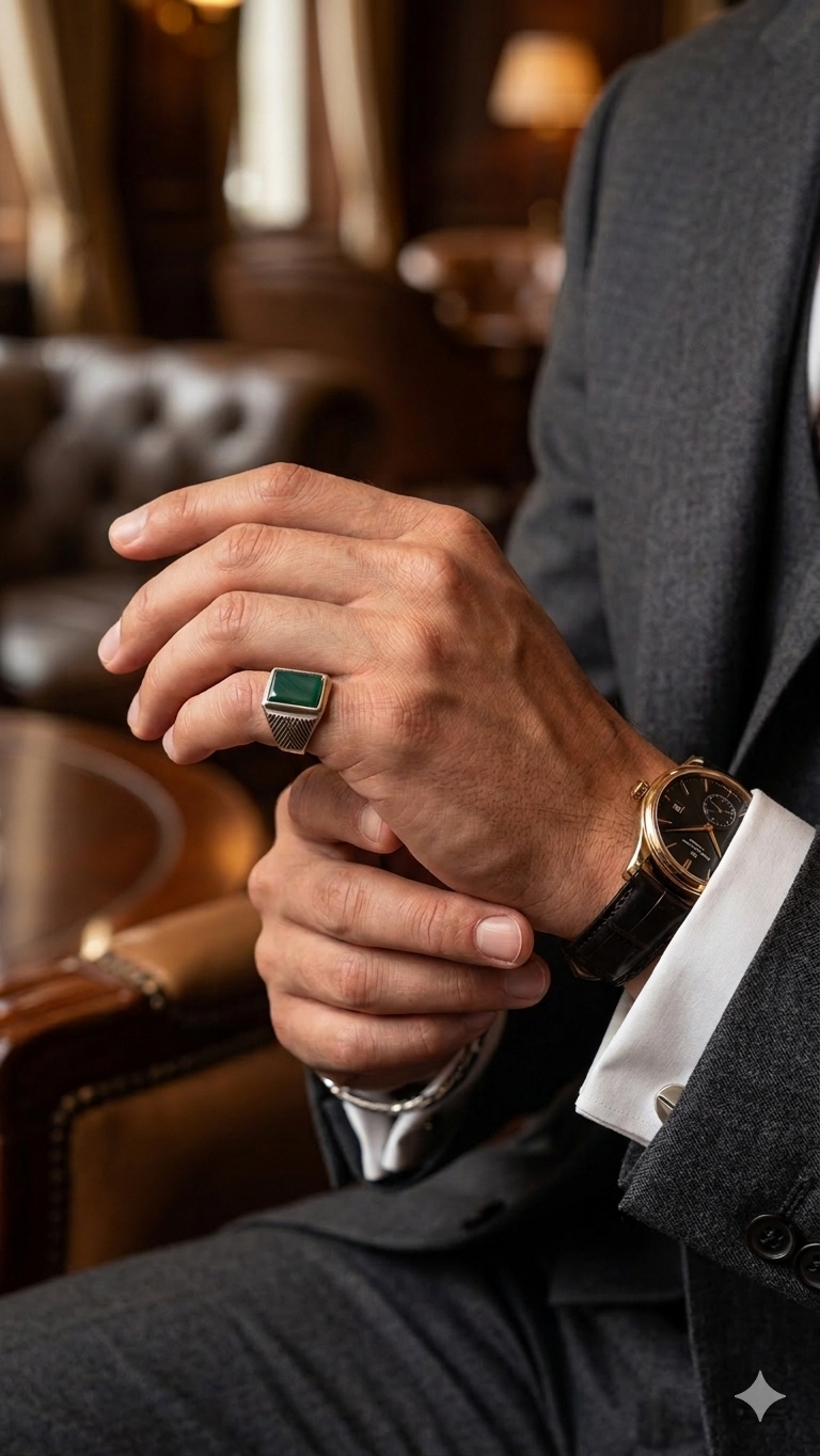Green Agate Stone Silver Ring